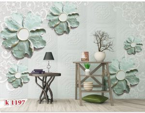طرح پوستر دیواری چاپی سه بعدی اروپایی سایه و لوتوس های سبز