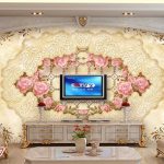 طرح پوستر دیواری سه بعدی اروپا سنگ مرمر برجسته و گلهای رز صورتی