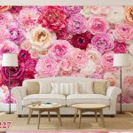 طرح پوستر دیواری سه بعدی گلهای مدرن بنفش و صورتی