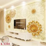 پوستر کاغذ دیواری سه بعدی طلایی برجسته اروپایی و الگو پس زمینه دیوار تلویزیون