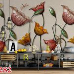 پوستر کاغذ دیواری سه بعدی شکوفه و نیلوفر آبی رنگی دکوراسیون مدرن