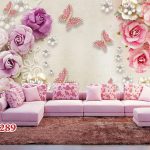 طرح پوستر کاغذ دیواری سه بعدی طلا و جواهر اروپایی گل قرمز و بنفش و پروانه