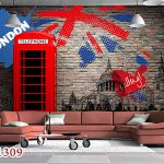 پوستر کیوسک تلفن در دیوار آجری