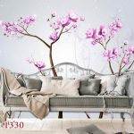 پوستر گلهای آبرنگی در زمینه طوسی