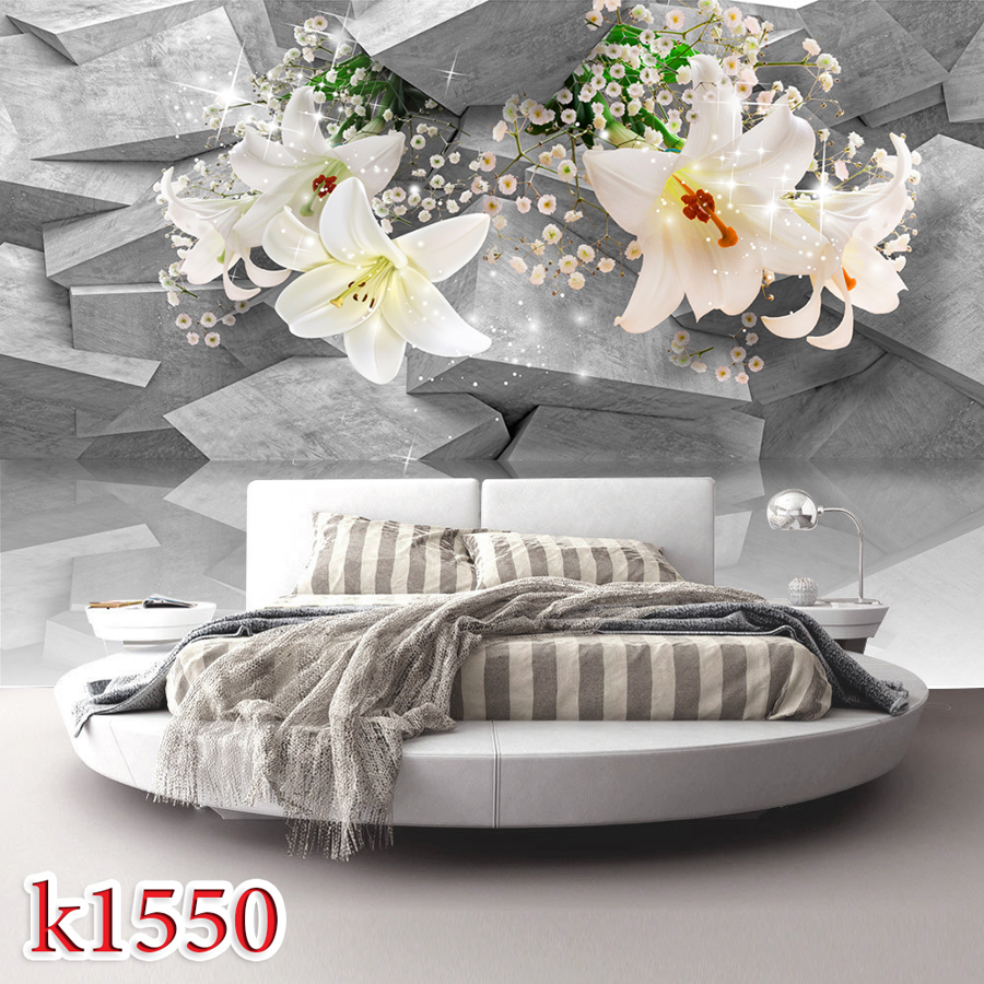 k1550 پوستر دیواری سه بعدی گل های برجسته شیپوری در زمینه هندسی - Image 1