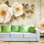 پوستر دیواری سه بعدی گل برجسته درزمینه چوبی