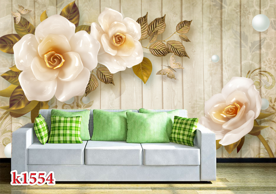 k1554 پوستر دیواری سه بعدی گل برجسته درزمینه چوبی - Image 1